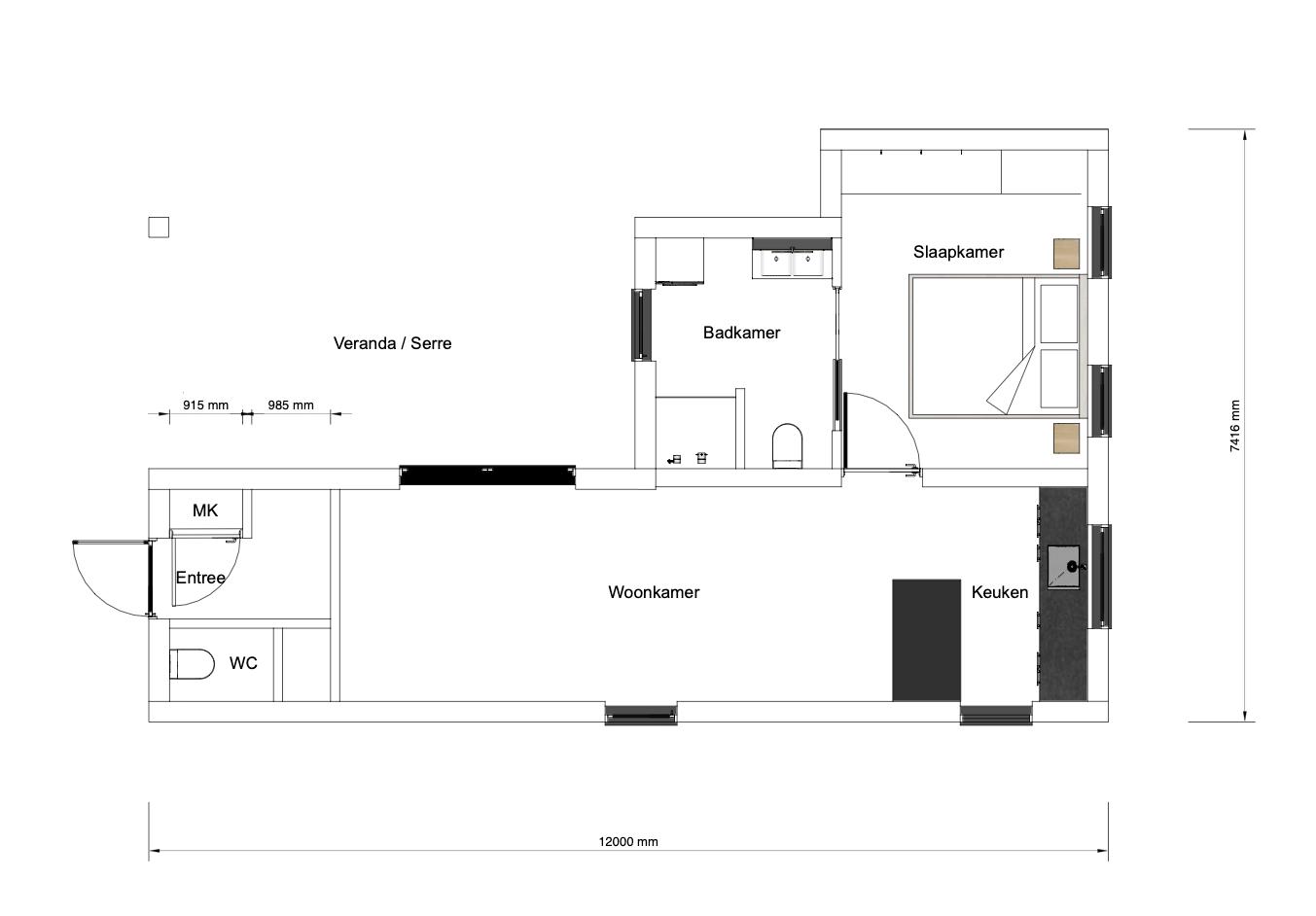 Plattegrond mantelzorgwoning 60 m2