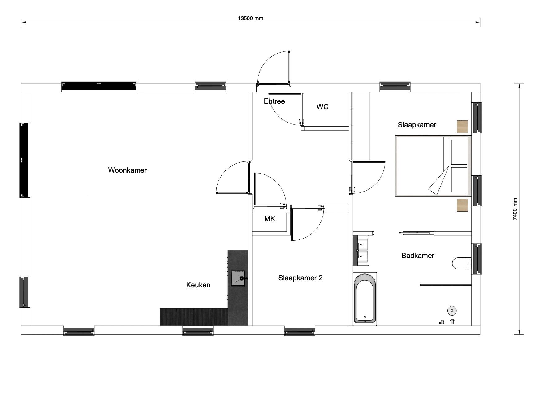 Plattegrond mantelzorgwoning 100 m2